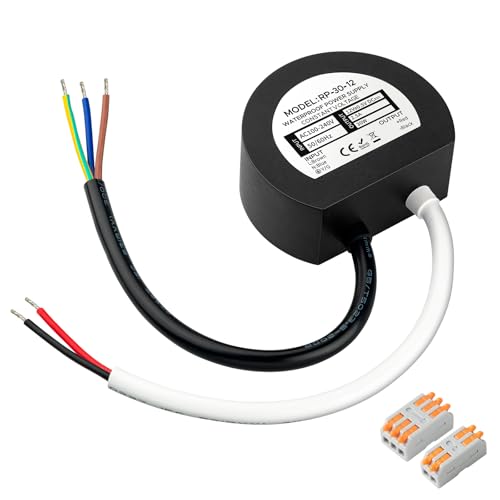Karyoosi Impermeable IP67 Transformador LED 12V 30W 2.5A, Redondo Transformador 220v a 12v para Iluminación LED en Interiores y Exteriores