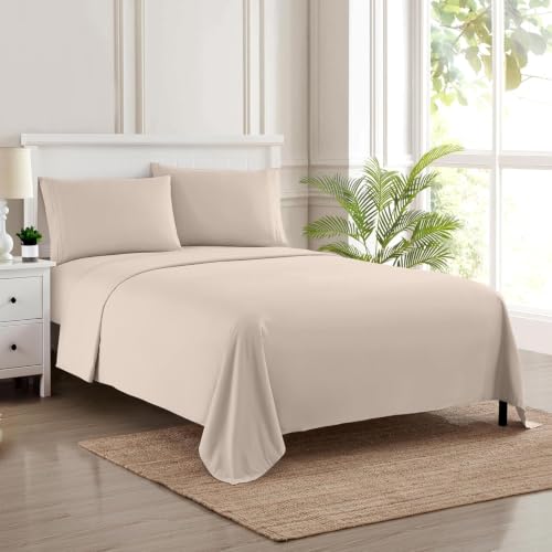 Image of Full XL Sheet Set - Breathable Luxury Sheets, 5 Inches Longer Than Full for Extra-Long Mattresses - Full Elastic & Secure Corner Straps Built in - 1800 Supreme Collection Deep Pocket Bedding, Beige