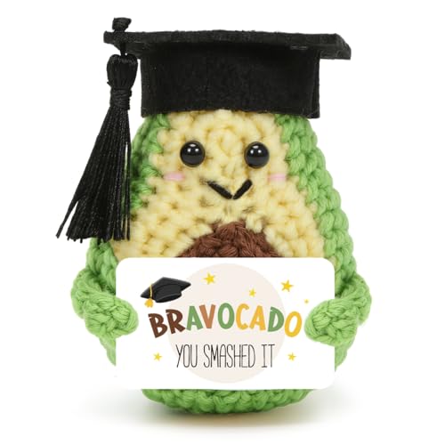 HUKUMA Pocket Hug Avocado Bachelor Geschenk Avocado Kuscheltier Gehäkeltes Emotional Support Geschenke Gehäkelte Glücksbringer Master Abschluss Geschenk Bestandene Prüfung Geschenke