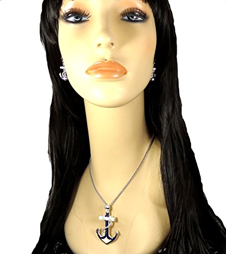 DianaL Boutique Silvertone Nautical Anchor Pendant Necklace and Earring Set 24" Chain2