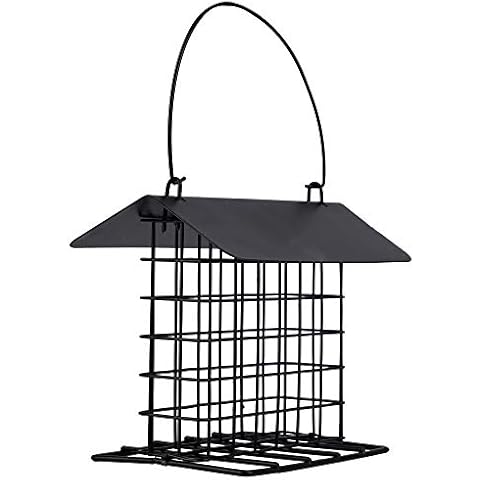 winemana Outdoor Wild Bird Feeder, Black Small Hanging with Metal, Rainproof Squirrel-Proof, Single Suet Cake Style for Outside Office Cover
