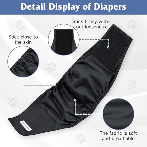 Image of 5 Pack Dog Diapers Male, High Absorbing Dog Wraps, Belly Bands for Male Dogs with Incontinence or Frequent Urination, Doggie Diapers M, Black