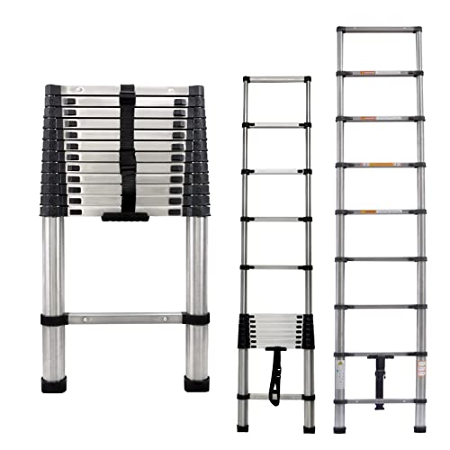 Teleskopleiter 3.8M, ausziehbare Leiter, Treppe Edelstahl Teleskopleiter für Boot, ausziehbare Leiter mit Sicherheitssperre, für Haushalt täglich oder RV Arbeit, 150KG Kapazität Cover