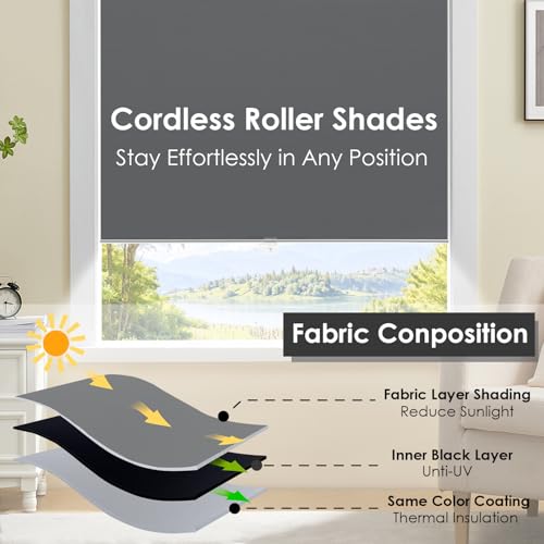 TOVALOR Cordless 100% Blackout Roller Shades for Windows,UV Protection Pull Down Shades,Room Darkening Door Blinds Thermal Insulated Fabric for Home Office and Bedroom(30" W x 72" H,White) by TOVALOR - Used condition - Image 2