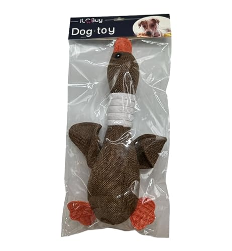 ILC Buy Goose Hundespielzeug mit Quietscher- Robustes Kauspielzeug für kleine und mittelgroße Hunde- Plüsch Knistergeräusch- Ente Spielzeug für interaktives Spielen, Apportieren & Training