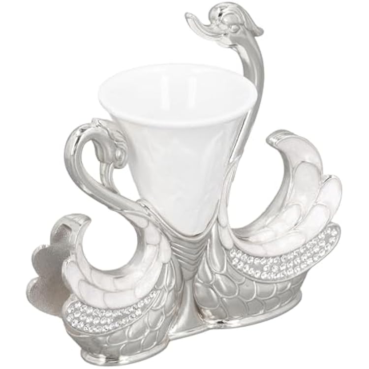 Swan Base Holder 6 Spoons Set, Exquisite Decorative Swan Shape Dinnerware Set Multipurpose for Fruits for Desserts (Silver)