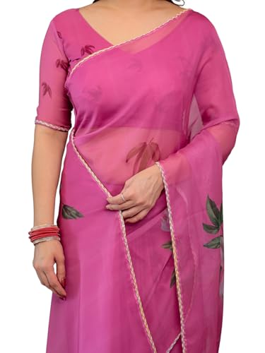 Image of ALMAARI FASHIONWomen's Floral Printed Organza Saree with Unstitched Blouse Piece | Traditional Ethnic Wear Sarees | Soft Lightweight Ethnic Office Wear Daily Wear Indian Sari (ORGANZA 121-130 H)