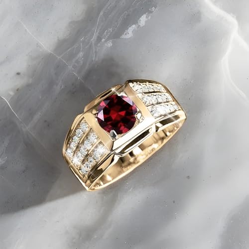 1CT Gemstone Men Ring with 0.5 cttw Real Diamond for Men in 10K 14K 18K Solid Gold Promise Rings (I2-I3 Clarity)4