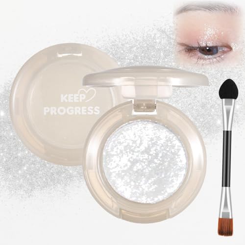 3-in-1 Shimmering Eye Makeup Palette – Ultra Sparkly Single Eyeshadow, Highlighter & Aegyo-sal Brightener, Metallic Smooth Creamy Pressed Powder, Waterproof Long-Lasting Glitter Chameleon Makeup