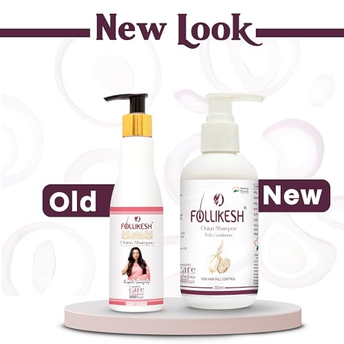 Image of Follikesh Red Onion Hair Shampoo with Conditioner for Women & Men | Anti-Hairfall & Anti-Dandruff | With Curry Leaves, Red Onion Oil, Rosemary Oil & Aloe Vera | Paraben & Sulphate Free - 200ml