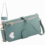 BAILI Custodia per Redmi Note 11S, Portafoglio in pelle PU di grande capacità, Cover con tasca con cerniera per Redmi Note 11S-Verde