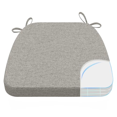 Image of AAAAAcessories D-Shaped Chair Cushions, 2 inch Thick Dining Chair Pads with Ties and Removable, Machine-Washable Cover, 17 inch x 16 inch, Khaki Gray