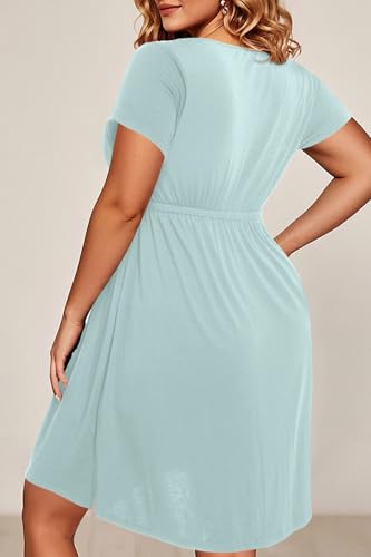 Image of Holipick Women's Plus Size Summer Dresses for Women Casual Dress with Pockets A-Line Swing Button Down Sleeveless V Neck