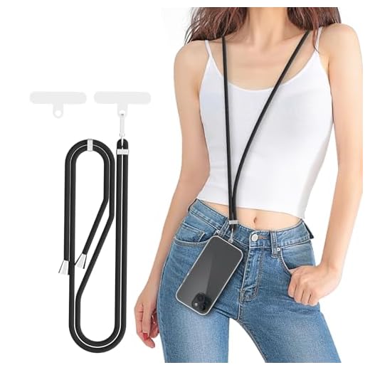 LDYOEN Cuerda para Móvil, Cordon para Movil Universal, Correa Movil con 2 Parches Duraderos, Colgante para Teléfono Compatible con Todos Los Teléfonos Inteligentes y la Mayoría de los Funda - Negro