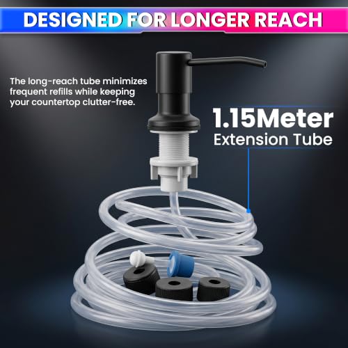 Image of amiciCare Kitchen Sink Soap Dispenser Built-in Countertop S.S Steel Dispenser Pump with 360 Degree Rotating Head and 1.15m Extension Pipe (Dispenser Pump with Extension Pipe), Plastic
