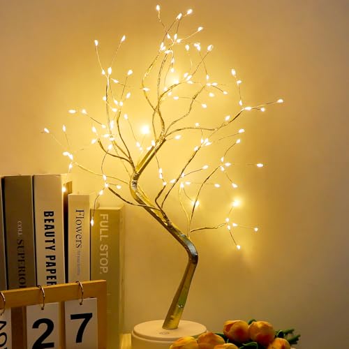 AGOTD Arbre lumineux LED, Arbre de lumières avec 108 LED, Branches réglables en blanc chaud, Alimentation USB/pile, Arbre décoratif éclairé pour décoration intérieure