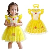 COTRIO Baby Costumes Infant Girls Princess Dress Toddler Halloween Dress Up Tulle Tutu Birthday Outfit with Headband Fancy Party Clothes 12-18 Months (Golden)
