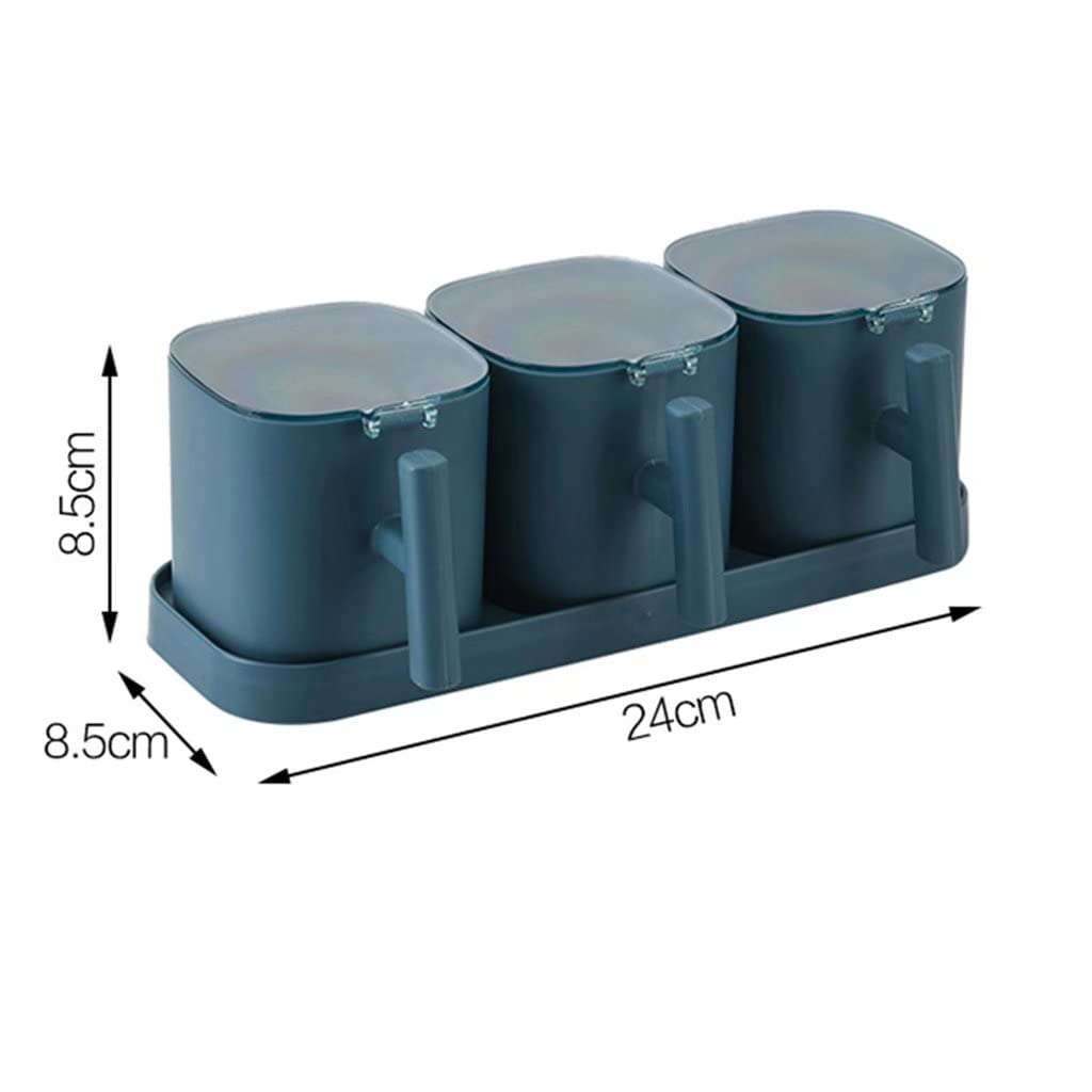 Caja de condimentos sellada a prueba de humedad con bandeja, juego de salero de 3 piezas con cubierta de cuchara, organizador cuadrado de especias de 4 compartimentos