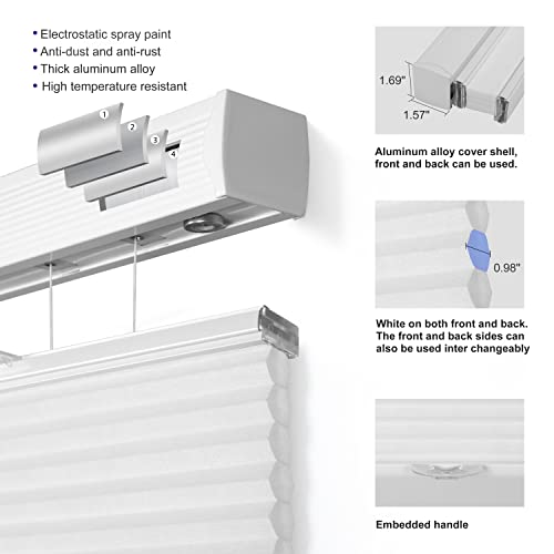 Boolegon Aluminum Top Down Bottom Up Cellular Shades Light Filtering Cordless Honeycomb Blinds For Windows Cut To Size Custom Size, White #TOP2