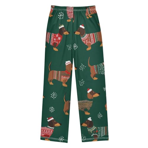 Christmas Dachshund Snowflakes Boys Long Pants Soft Trousers Elastic Waist Kids Lounge Bottoms with Pockets S-XL2