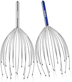 HEETA Head Massager Scalp [2 Pack] with 20 Fingers Head Scratcher for Deep Relaxation Hair Stimulation and Body Stress Relief, Handheld Scalp Massager Relax Scratcher (Silver & Blue)