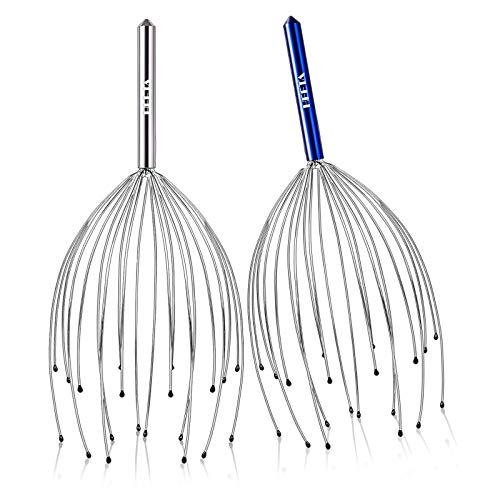 HEETA 2-Pack Head Scalp Massagers, 20 Fingers Scratcher for Deep Relaxation, Hair Stimulation and Stress Relief, Handheld Head Massager Scalp Scratcher (Silver & Blue)
