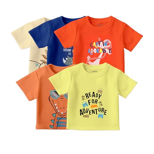 Image of Kidbea 100% Organic Soft Cotton Half Sleeve T-Shirt Multicolor Printed for Baby Boys