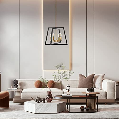 Zosimio Black Brass Farmhouse Lantern Chandelier, Gold Modern Industrial Bird Cage Foyer Pendant Light, 4- Light Rustic Hanging Lighting Fixture For Kitchen Island, Dining Room, Entryway, Hallway #TOP7