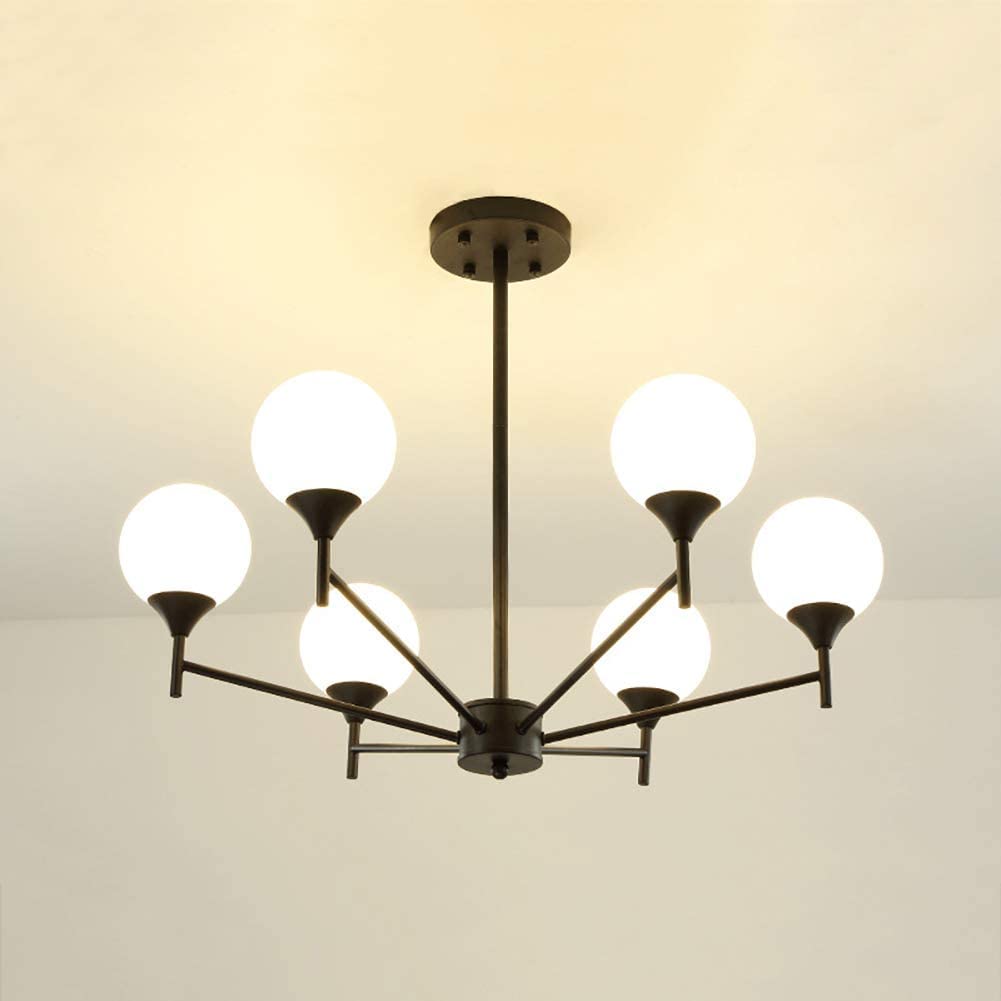 SXECAEPS Simple Molecular Glass Chandelier,Living Room Dining Bedroom,E27 Nordic Magic Bean Chandelier-Black. 6 Head Made in China