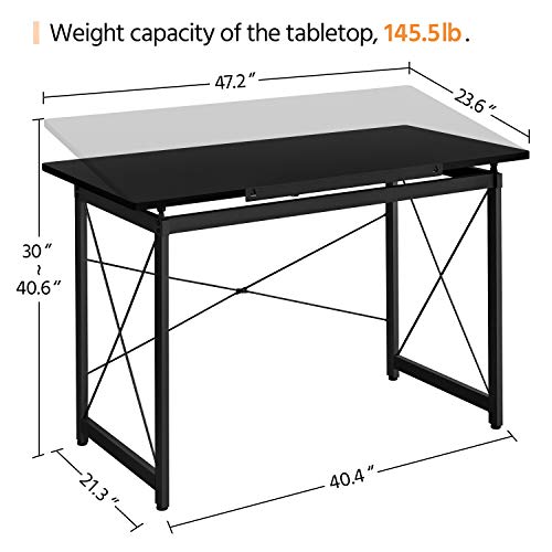 Yaheetech 47"X 24" Drafting Table Drawing/Crafting Table/Desk Art Desk For Artists Tilting Tabletop Basic Drawing Painting Writing Station Studying Desk With Adjustable Tabletop & Pencil Ledge Black #TOP4