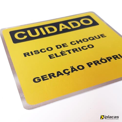 Placa de Advertência de Risco de Choque 13x13cm Alumínio 0,5mm