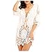 Produktbild Trada Bikini Spitze Cover up, Frauen Baden Vertuschen Bikini Badeanzug Bademode Crochet Smock Beach Vertuschen Strandkleid Cover Up Lose Halbe Hülse Kleid Beachwear Cardigan (Free, Weiß)