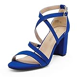 DREAM PAIRS Womens Open Toe Cross Strap High Chunky Block Dress Pump Heel Sandal, Royal/Blue/Suede - 10 (Madison)