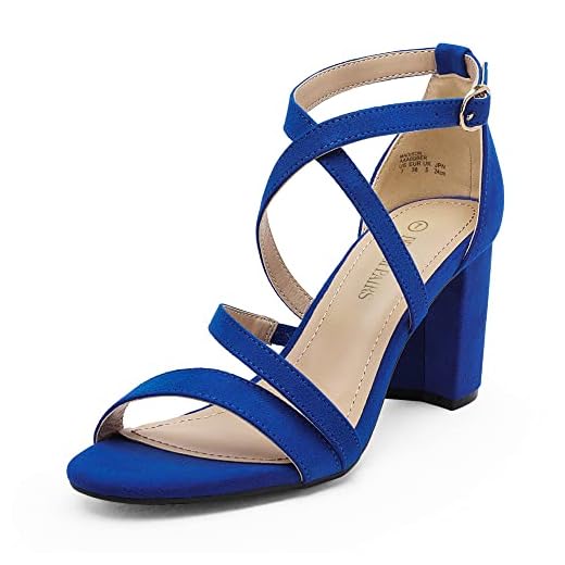 DREAM PAIRS Women's Royal Blue Suede Open Toe Cross Strap High Chunky Block Dress Pump Heel Sandals Size 8 US Madison
