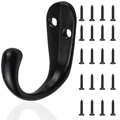 Lupanter 10Pcs Black Single Prong Robe Hook,Wall Mounted With 20 Pcs Screws,For Hanging Hat,Towel,Key #TOP4