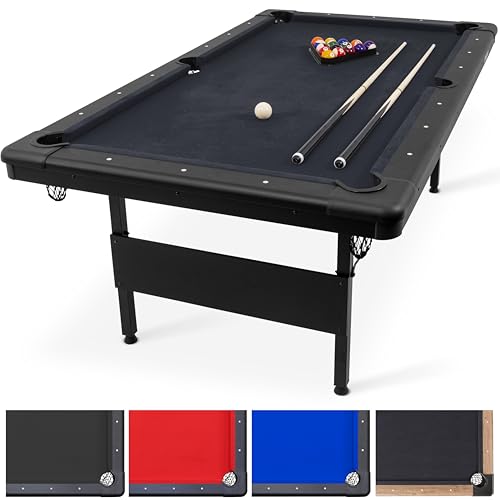 GoSports 6 ft or 7 ft Billiards Table - Portable Pool Table - Includes Full Set of Balls, 2 Cue Sticks, Chalk, and Felt Brush; Choose Your Size and Color
