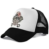 Rebel on Wheels Trucker-Cap Baseball-Cap Damen Herren Kappe Snapback Curved Visor Schwarz Weiß Skull and Pistons