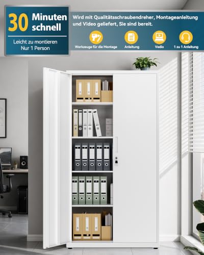 Aktenschrank, Mehrzweckschrank, Stahl-Aufbewahrungsschrank, 180 x 80 x 40 cm, weiß – Ansicht 3