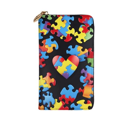 Autism Awareness Puzzle Pieces Heart Printed Long Wallet for Women Men Cute PU Leather Wallet with Coin Purse and Credit Card Holder2