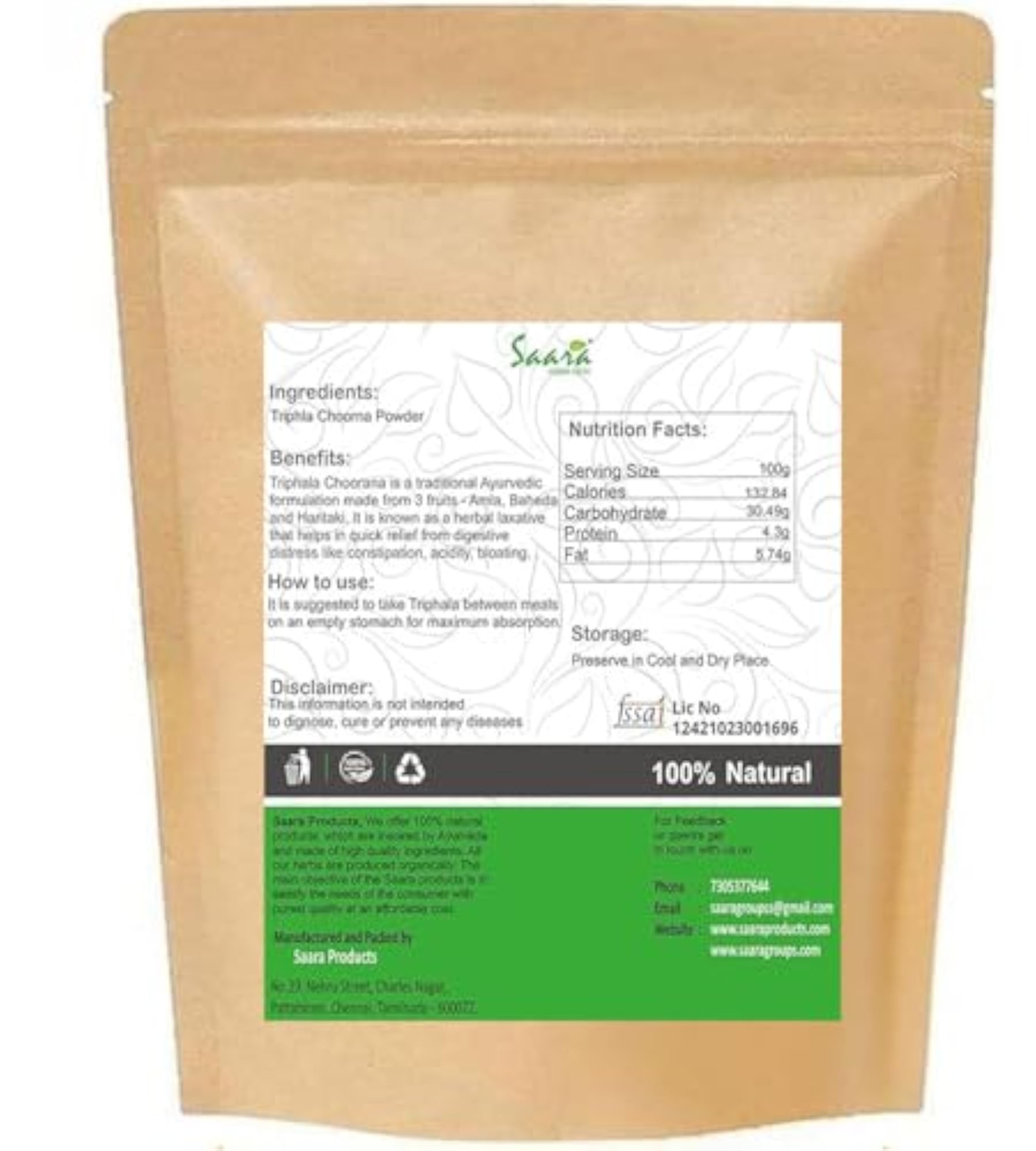 Saara HERBAL FRESH Triphala Churna Powder, 70g