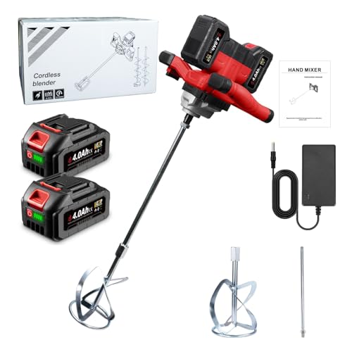 ONEVAN malaxeur mortier sans fil, 40V mélangeur à béton sans balais avec 2 batteries de 4000 mAh, 6 vitesses, emmanchement M14, mélangeur electrique pour peinture, béton, ciment et mortier