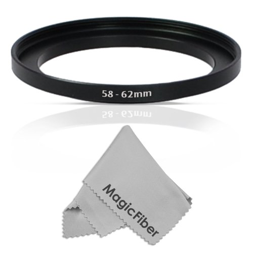 Goja 58-62MM Step-Up Adapter Ring (58MM Lens to 62MM Accessory) + Premium MagicFiber Microfiber Cleaning Cloth