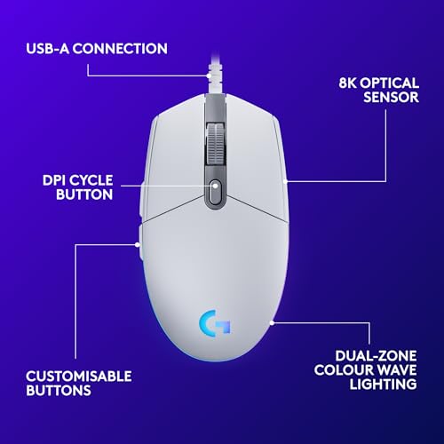 Logitech G203 Lightsync Gaming Mouse with Customizable RGB Lighting, 6 Programmable Buttons, Gaming Grade Sensor, 8K DPI Tracking, Lightweight - White - Image 5