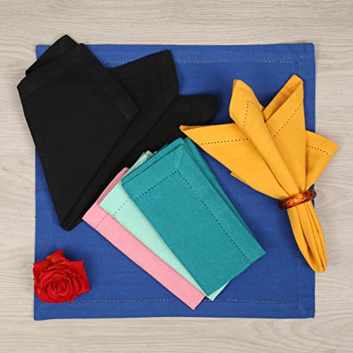 Lfh Home Hemstitched Cloth Dinner Napkins 18X18 Inch Set Of 12 - Reusable 100% Cotton Machine Washable Cocktail Napkins With Metered Corner For Daily, Party, Wedding, Bar Use - Multi Colors #TOP2