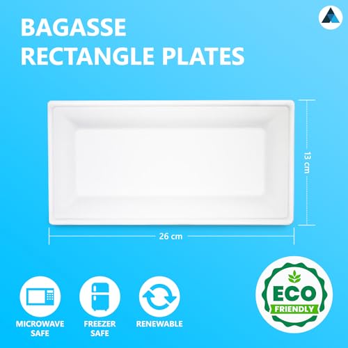 Nationwide Paper 26x13cm Eco-Friendly Heavy Duty Rectangular Plates Natural Sugarcane, Biodegradable, Compostable Bagasse - Pack of 50 - Image 2