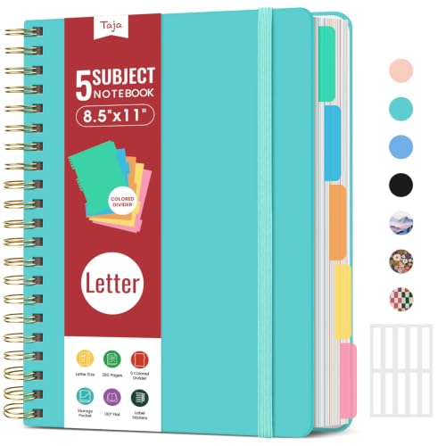 Taja Spiral Notebooks for Work 5 Subject Notebook with Removable Dividers
