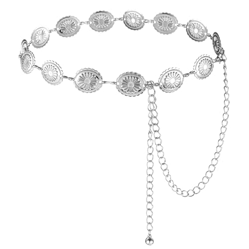Tucnoeu Kettengürtel Silber, Y2K Accessoires, Verstellbarer Western Gürtel Damen, Eleganter Kettengürtel Damen für Kleider und Jeans, Boho Taillenkette für Country Konzert (Silber)