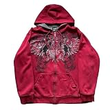 Pdxnyxx Streetwear Jacket Y2k Grunge Zip Up Hoodie Women Men Oversized Emo Goth 2000s Graphic Hoodie Baggy Sweatshirts (Red,Medium)