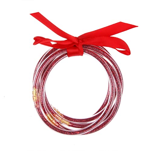 Sither Glitter Jelly Bangles Bracelets Set For Women And Girls Color Silicone Bracelets Sparkling Fashion Glitter Bracelets For Halloween Party Christmas Gift (Red) #TOP18