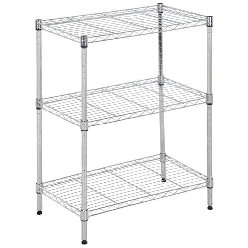 PayLessHere Shelf Shelving Pantry Storage Cabinet Heavy Duty 3 Tier Metal Storage Shelf 450 lbs Total Capacity NSF Certified Space Saving Design Adjustable Feet Easy Assembly (Chrome)